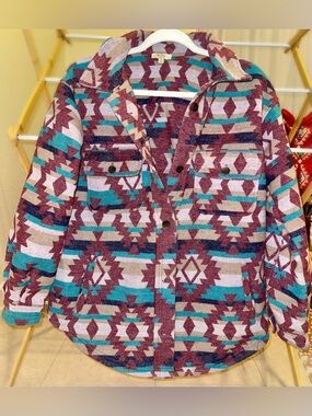 Women’s Aztec Button-Up in Teal & Burgundy